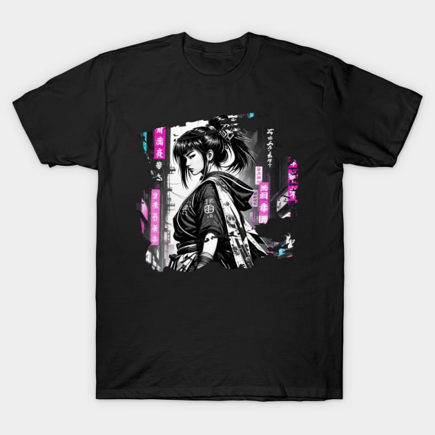 Futuristic Japanese Style Kunoichi Girl T-Shirt by pibstudio. 